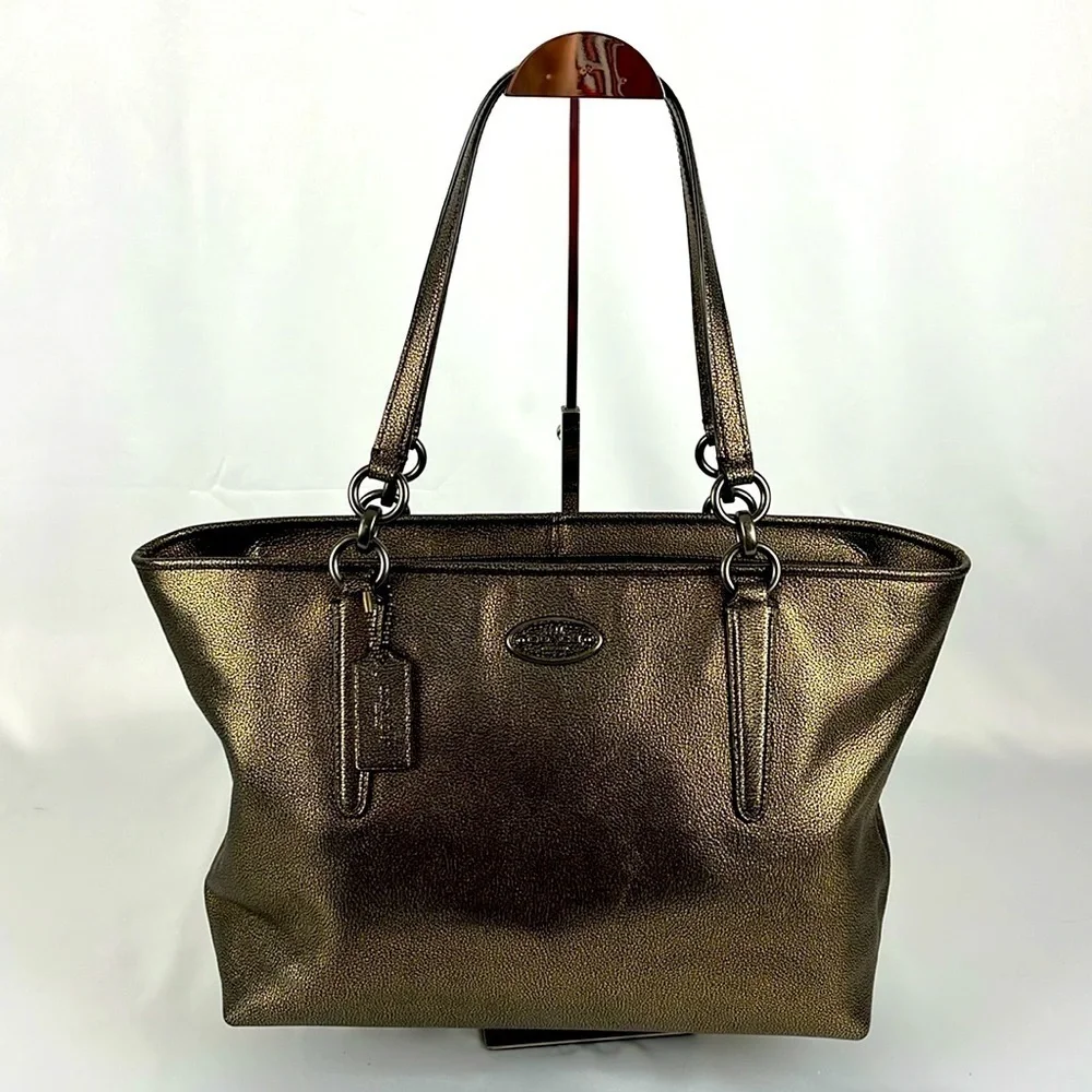 Coach Chicago Ellis Metallic Bronze Pebble Leather Large Tote Bag